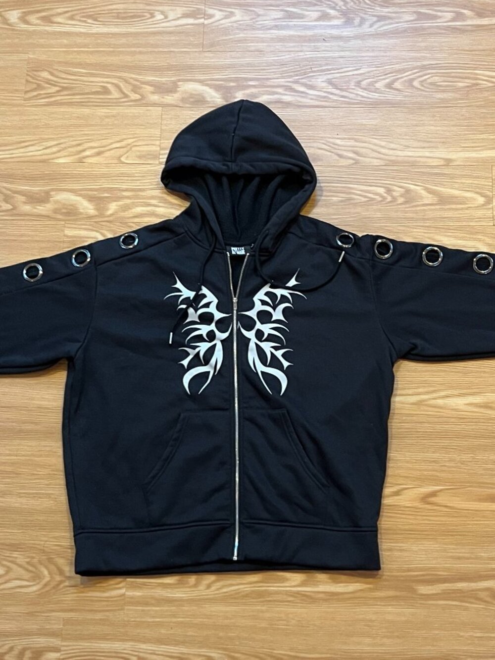 Pretty Damage Zip-Up Hoodie with Chunky Eyelets Size Medium